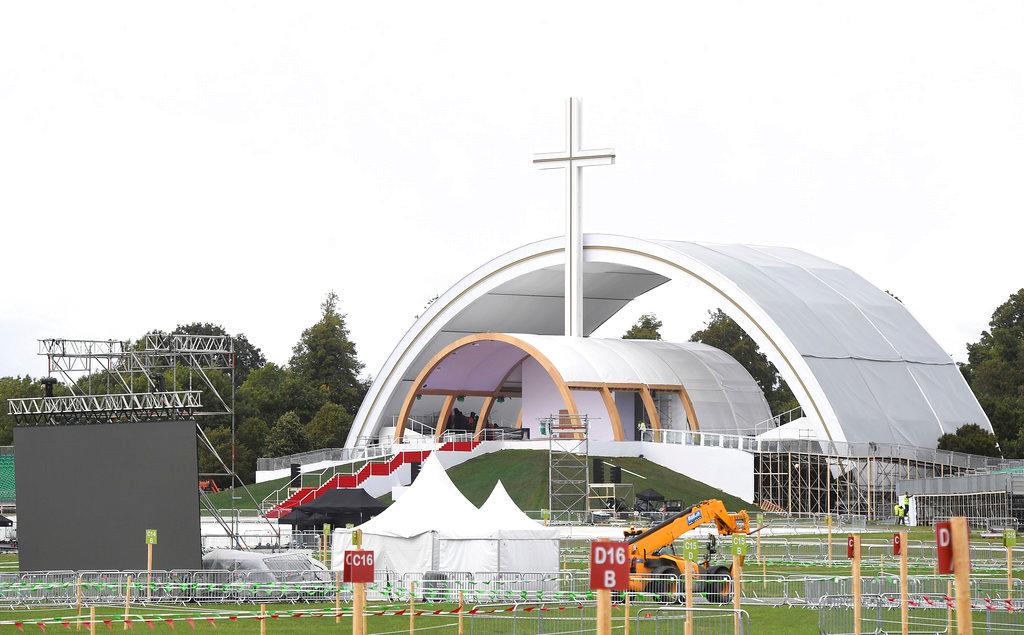  Preparations in readiness for the closing mass for the World Meeting of Families event at Phoenix Park in Dublin Friday Aug. 24, 2018, which will be attended by Pope Francis as part of his two-day visit to Ireland. (Joe Giddens/PA/AP)