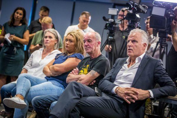 (R-L) Dutch crime reporter Peter R. de Vries, father Peter Verstappen, sister Femke and mother Berthie Verstappen sit next to each other during a press conference in Maastricht, on Aug. 22, 2018. (Marcel van Hoorn/AFP/Getty Images)