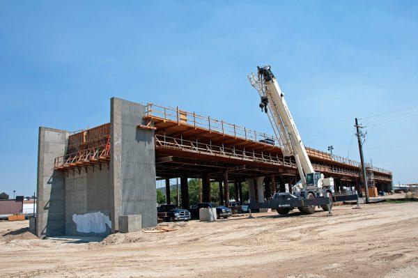 Construction of the Muscat Avenue Viaduct seen west of State Route 99, just east of Cedar Avenue in Fresno, Calif. on July 13, 2017. (Photo by California High-Speed Rail Authority via Getty Images)