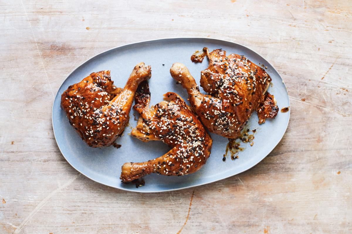 Double-Roasted Chicken Legs With Hoisin Glaze