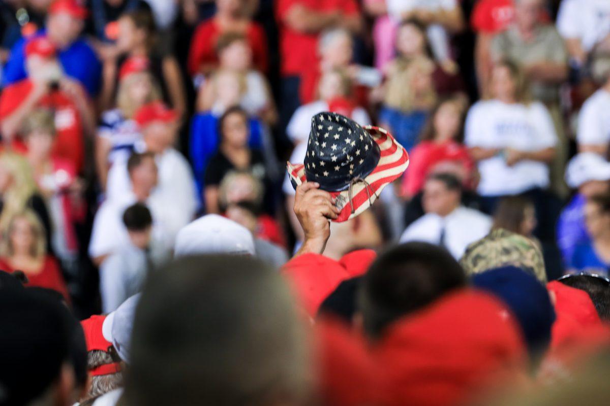 Audience members at President Donald Trump’s Make America Great Again rally in Evansville, Ind., on Aug. 30, 2018. (Charlotte Cuthbertson/The Epoch Times)