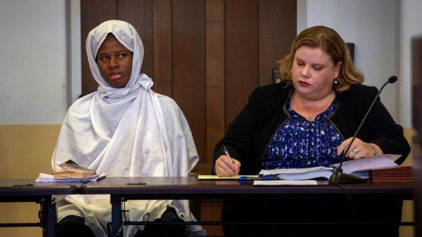 Defendant Subhannah Wahhaj sits next to her defense attorney Megan Mitsunaga during a hearing in Taos County District Court in Taos County, New Mexico, U.S., August 28, 2018. (Eddie Moore/Reuters)