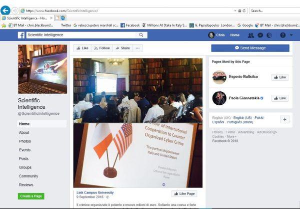  A Sep. 9, 2016, Facebook post by Link Campus University shared by its affiliated Facebook page Scientific Intelligence. The bottom photo appears to show the author of the presentation as Preston Ackerman of the Office of the Legal Attaché in Rome. (Screenshot courtesy of Chris Blackburn)