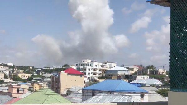 Smoke rises from the site of a blast in Mogadishu, Somalia, September 2, 2018 in this still image obtained from a social media video. (Munasar Mohamed/via Reuters)
