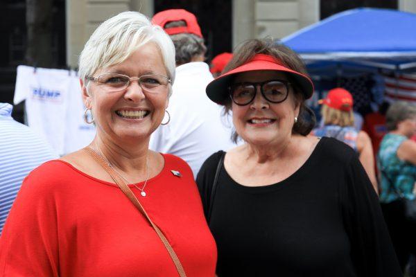 Allyson Hall (L) and Vicki Hall line up for President Donald Trump’s Make America Great Again rally in Evansville, Ind., on Aug. 30, 2018. (Charlotte Cuthbertson/The Epoch Times)