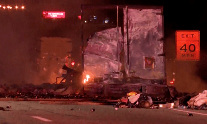 Truck Carrying Axe Body Spray Cans Explodes, Interstate Closed