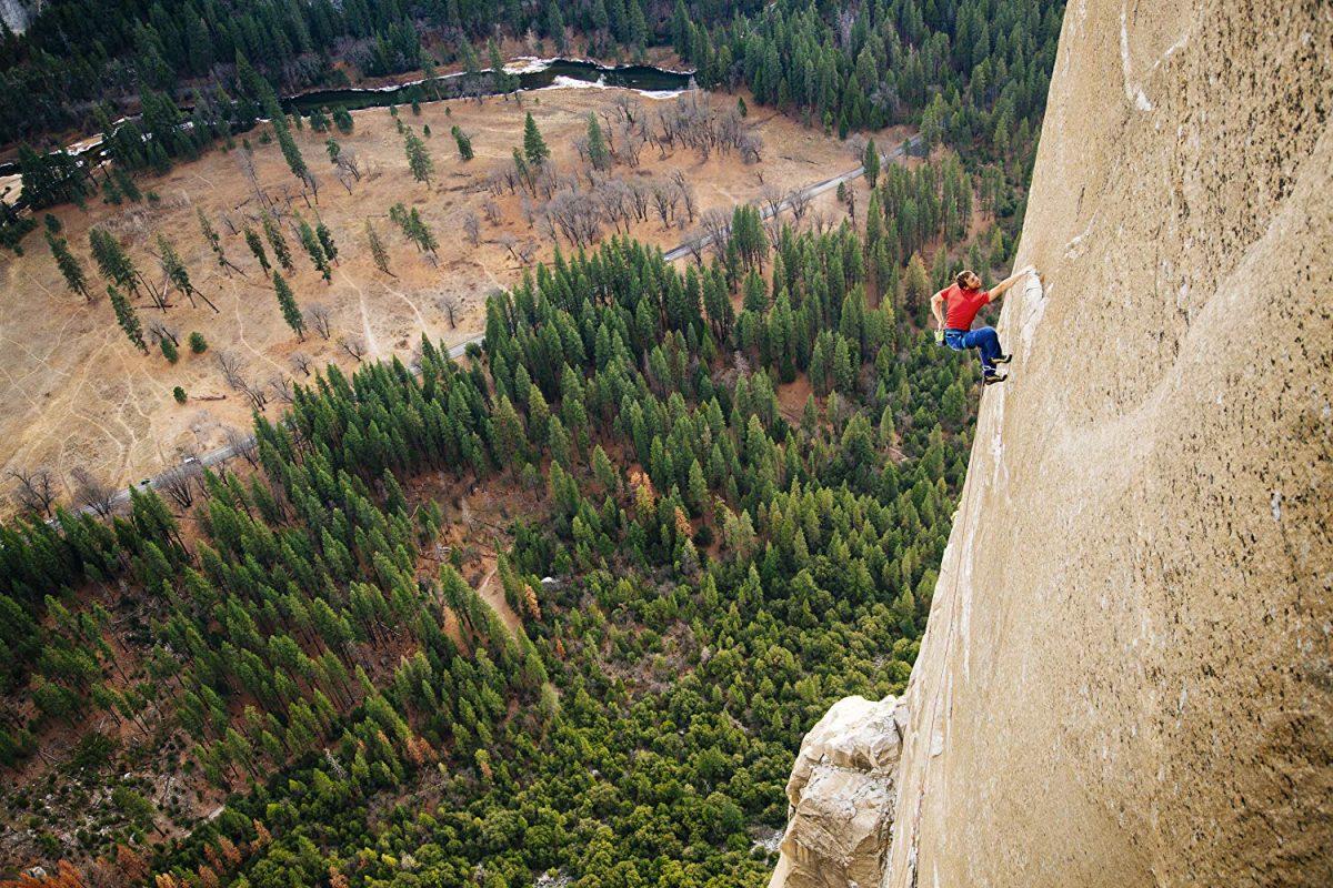 Tommy Caldwell climbing El Capitan in “The Dawn Wall.” (Brett Lowell/Red Bull Media House)