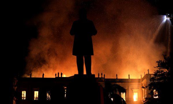 A fire burns at the National Museum of Brazil in Rio de Janeiro, Brazil Sep. 2, 2018. (Ricardo Moraes/Reuters)