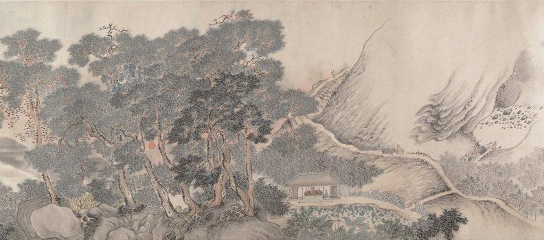 A partial view of “Landscape of the Four Seasons in the Styles of Old Masters,” 1635, by Wei Zhike, Ming Dynasty (1368–1644). Gift of J.T. Tai, 1968. This is a small section of a 38-foot-long handscroll by Wei Zhike, an important painter in the Nanjing art scene. In this masterpiece, Wei performs a virtuoso feat: weaving together famous sites in Nanjing and shifting seasons using the brush modes of various old masters. (The Metropolitan Museum of Art)