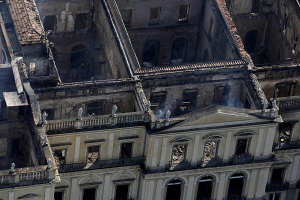 An aerial view of the National Museum of Brazil after a fire burnt it in Rio de Janeiro, Brazil on Sept. 3, 2018. (Ricardo Moraes/Reuters)