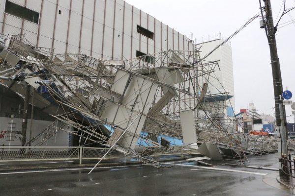 A building damaged by Typhoon Jebi is seen in Osaka, western Japan, in this photo taken by Kyodo September 4, 2018. (Kyodo/via Reuters)