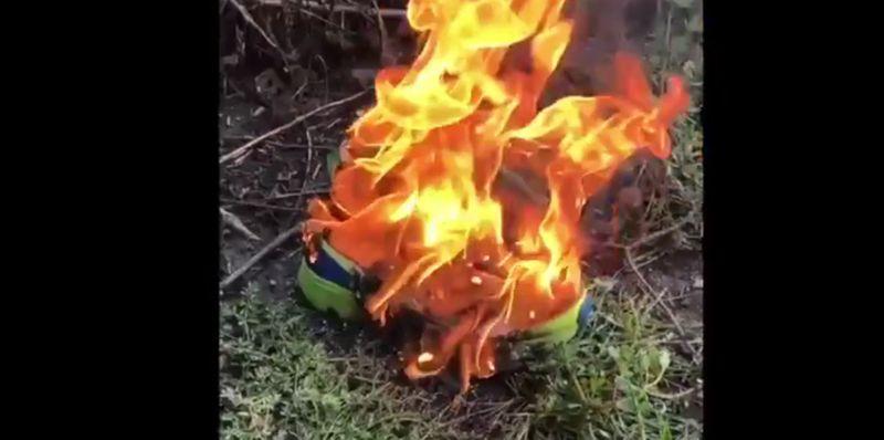 A number of people have burned Nike sneakers and apparel after the firm announced that former San Francisco 49ers quarterback Colin Kaepernick’s “Just Do It” ad. (Sebastian Blanco via Storyful)