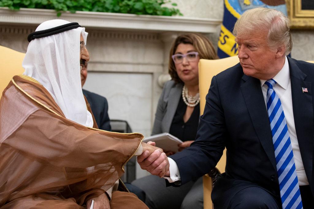 President Donald Trump shakes hands with the Emir of Kuwait Jaber Al-Ahmad Al-Sabah during a meeting in the Oval Office of the White House on Sept. 5, 2018, in Washington. (Alex Edelman- Pool/Getty Images)