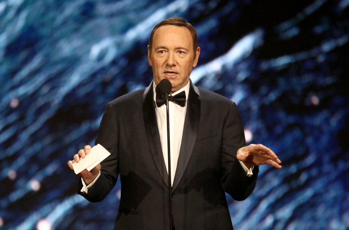 Kevin Spacey on stage to present Britannia Award for Excellence in Television at the 2017 AMD British Academy Britannia Awards in Beverly Hills, Calif. on Oct. 27, 2017. (Frederick M. Brown/Getty Images)