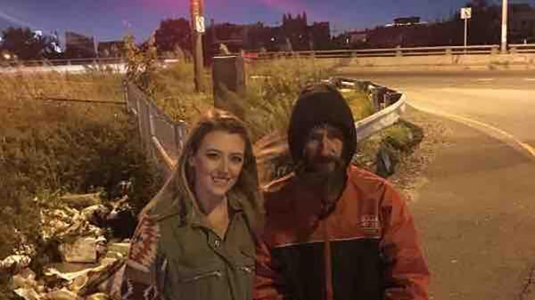 Kate McClure and John Bobbitt near the spot by I-95 where they said he helped her when she ran out of gas in a story later exposed as fabricated in court. (GoFundMe)