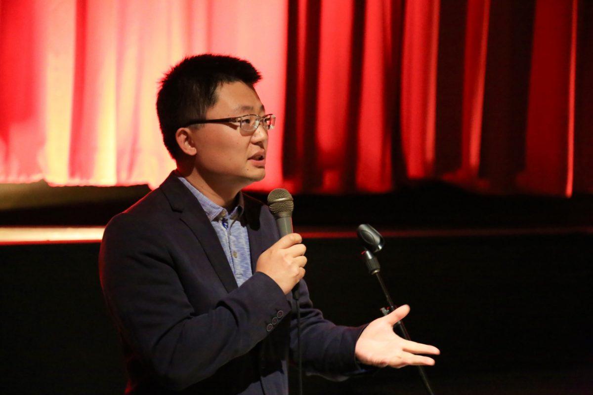 Leon Lee, director of the award-winning documentary “Letter from Masanjia,” speaks to the audience after the screening of his film at ByTowne Cinema in Ottawa on Sept. 3, 2018. (Jonathan Ren/NTD Television)