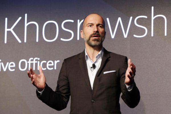 Uber CEO Dara Khosrowshahi speaks during the company's unveiling of the new features, in New York on Sept. 5, 2018. (Richard Drew/AP)