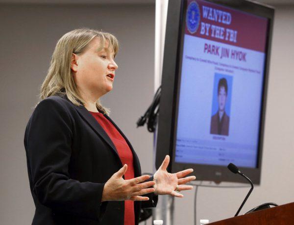 United States Attorney Tracy Wilkison announces a criminal complaint being filed against Park Jin Hyok, a North Korean national accused in a series of destructive cyberattacks around the world, at a news conference in Los Angeles on Sept. 6, 2018. (Reed Saxon/AP)