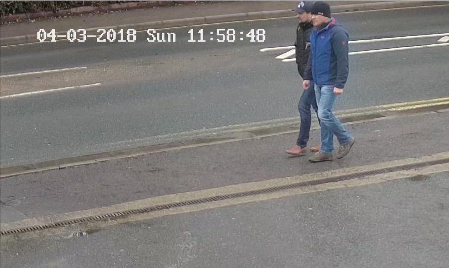 The two suspects recorded by surveillance cameras the day before the attack on the Skripals, at a location not far from the victims' home, in Salisbury, England, on March 4, 2018. (Metropolitan Police)
