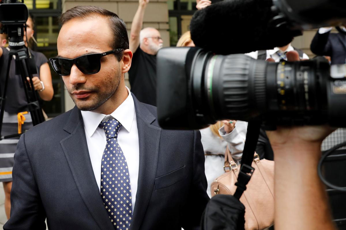  Former Trump campaign aide George Papadopoulos leaves after his sentencing hearing at U.S. District Court in Washington on Sept. 7, 2018. (Reuters/Yuri Gripas)