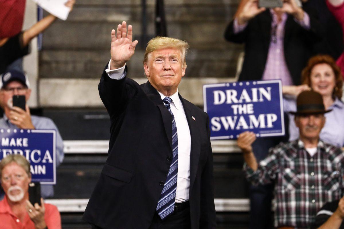 President Donald Trump at his Make America Great Again rally in Billings, Mont., Sept. 6, 2018. (Charlotte Cuthbertson/The Epoch Times)