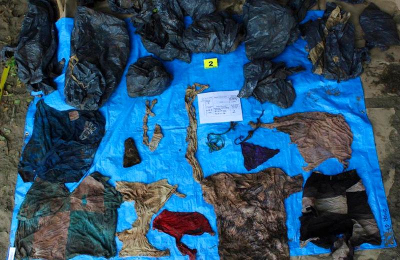 Clothing items found at the site of a clandestine burial pit in the Gulf coast state of Veracruz, Mexico. (Veracruz State Prosecutor's Office/AP)