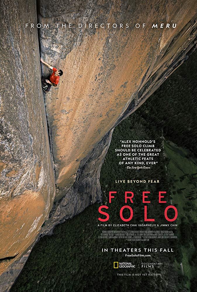 Alex Honnold free soloing El Capitan, here about 2,000 feet off the deck, with no rope, in “Free Solo.” (National Geographic Documentary Films)