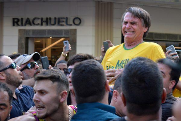 Brazilian presidential candidate Jair Bolsonaro reacts after being stabbed during a rally in Juiz de Fora, Brazil, on Sept. 6, 2018. (Reuters/Raysa Campos Leite)