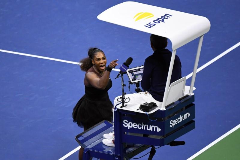 Serena Williams of the United States yells at chair umpire Carlos Ramos at the 2018 U.S. Open tennis tournament at USTA Billie Jean King National Tennis Center, Sept. 8, 2018. (Danielle Parhizkaran/USA TODAY SPORTS)
