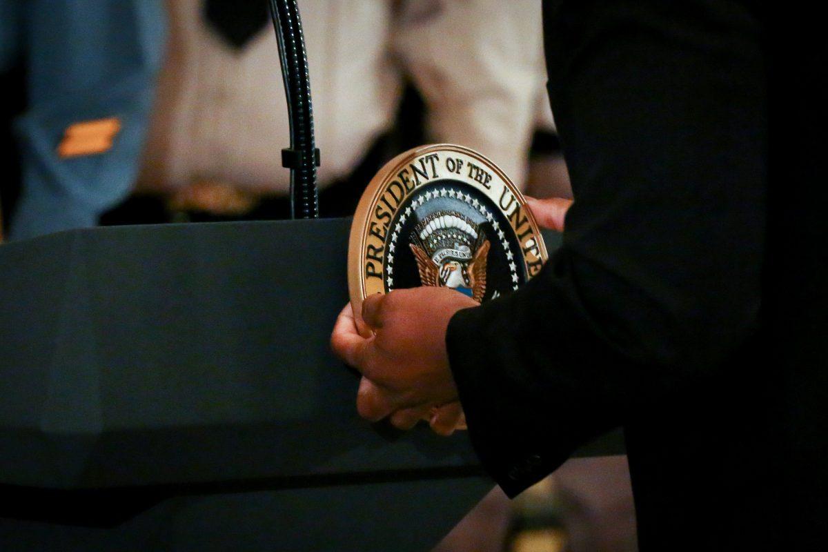 The seal of the President of the United States at the White House in Washington on Sept. 5, 2018. (Samira Bouaou/The Epoch Times)