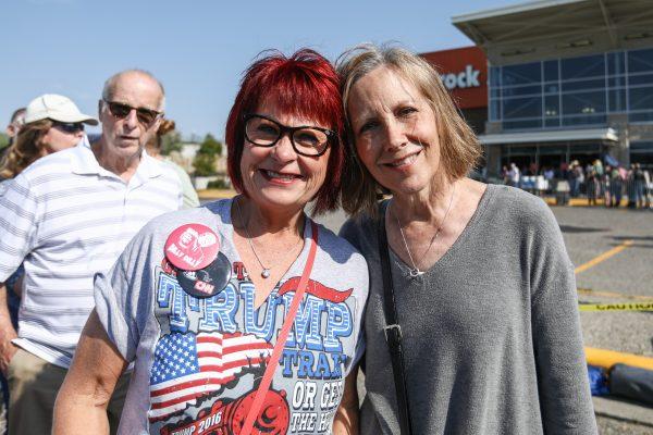 Hertha Voorhis (L) and Paige Clendenin before a Make America Great Again rally in Billings, Mont., on Sept. 6, 2018. (Charlotte Cuthbertson/The Epoch Times)