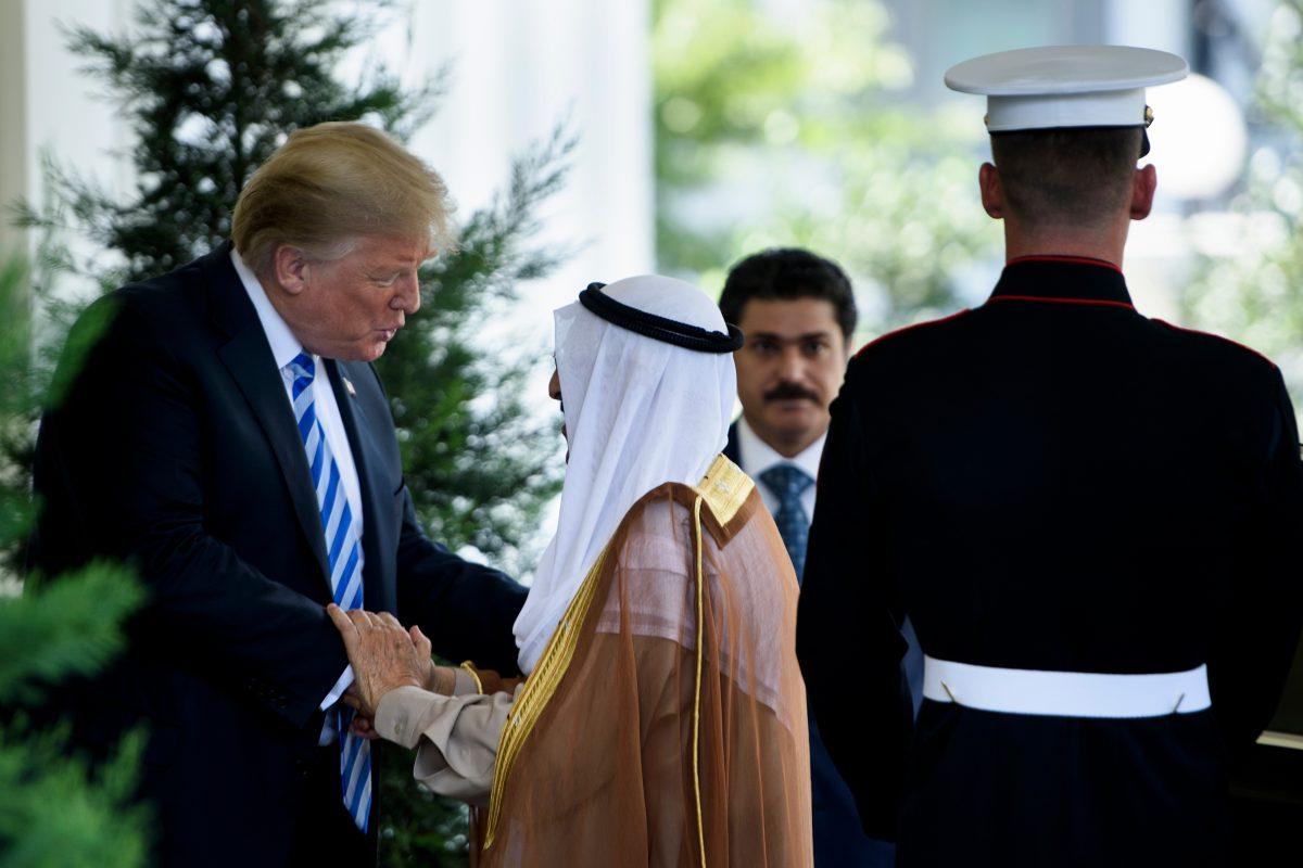 President Donald Trump greets Kuwait's Emir Sheikh Sabah al-Ahmad Al-Sabah outside the West Wing of the White House in Washington on Sept. 5, 2018. (BRENDAN SMIALOWSKI/AFP/Getty Images)