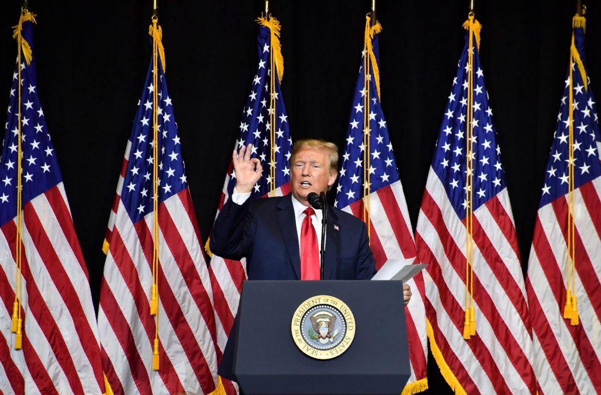 President Donald Trump speaks during a fundraiser in Sioux Falls, S.D., on Sept. 7, 2018. (NICHOLAS KAMM/AFP/Getty Images)