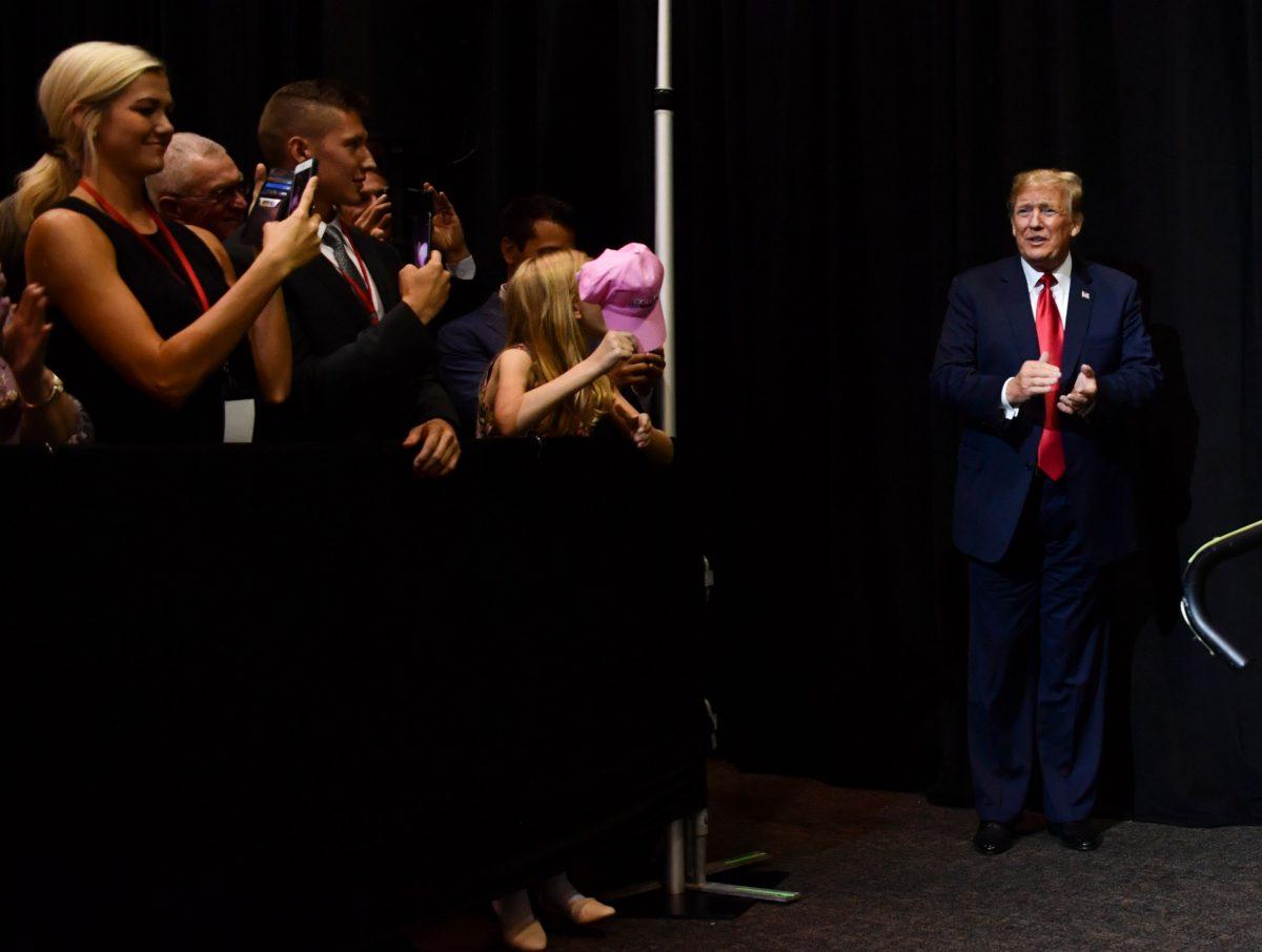 President Donald Trump arrives to speak during a fundraiser in Sioux Falls, S.D., on Sept. 7, 2018. (NICHOLAS KAMM/AFP/Getty Images)