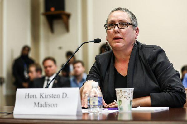 Kirsten Madison, assistant secretary of state for international narcotics and law enforcement affairs, speaks at a hearing on China's fentanyl production, in Washington on Sept. 6, 2018. (Samira Bouaou/The Epoch Times)