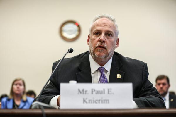 Paul Knierim, deputy chief of operations of global enforcement for the Drug Enforcement Administration, speaks at a hearing on China fentanyl production, in Washington on Sept. 6, 2018. (Samira Bouaou/The Epoch Times)