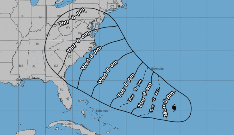 In its 5 p.m. Sept 10 update, the NHC said Florence is 1,170 miles east-southeast of Cape Fear in North Carolina, moving west-northwest at 13 mph. (NHC)