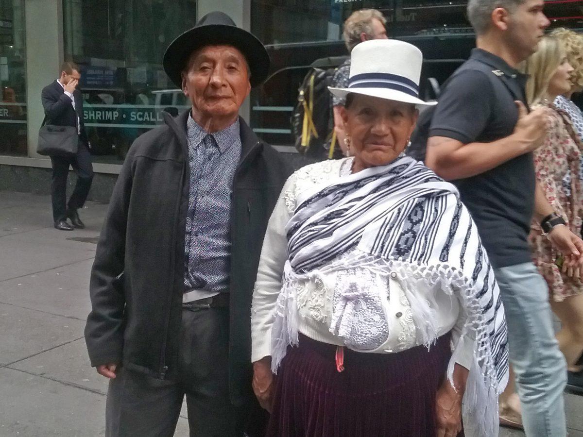 Mr. and Mrs. Damián from Santa Ana de los Ríos de Cuenca, Ecuador, visit Manhattan for 9/11 anniversary events, Sept. 11, 2018.  (Vanessa Rios/The Epoch Times)