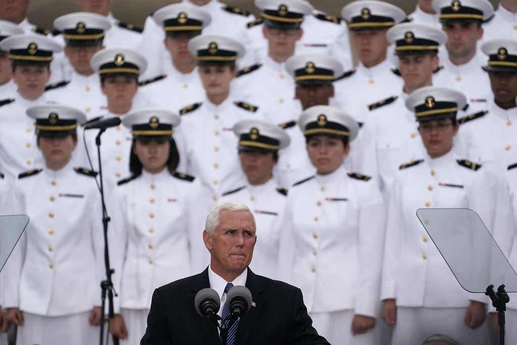 Vice President Mike Pence speaks during a ceremony at the National 9/11 Pentagon Memorial on Sept. 11, 2018, to mark the 17th anniversary of the terror attacks in New York City and Arlington, Va. (Alex Wong/Getty Images)
