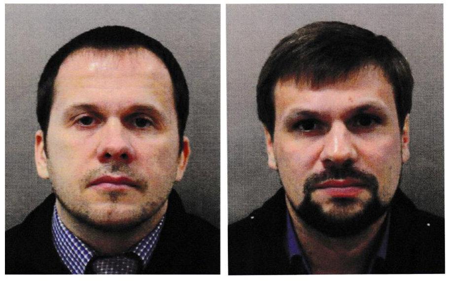 Alexander Petrov and Ruslan Boshirov, who were formally accused of attempting to murder former Russian intelligence officer Sergei Skripal and his daughter, Yulia, in Salisbury, in an image handed out by police in London on Sept. 5, 2018. (Metropolitan Police handout via Reuters/File Photo)