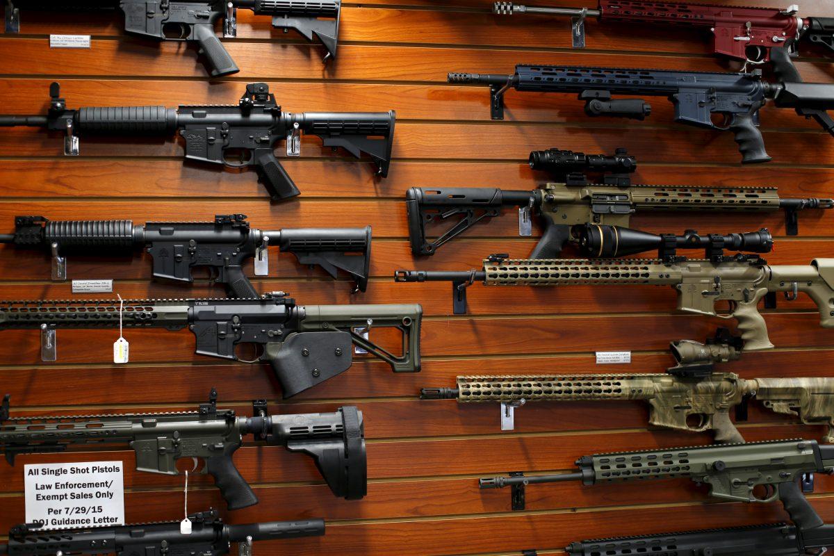 Firearms are shown for sale at the AO Sword gun store in El Cajon, Calif., on Jan. 5, 2016. (Mike Blake/Reuters)