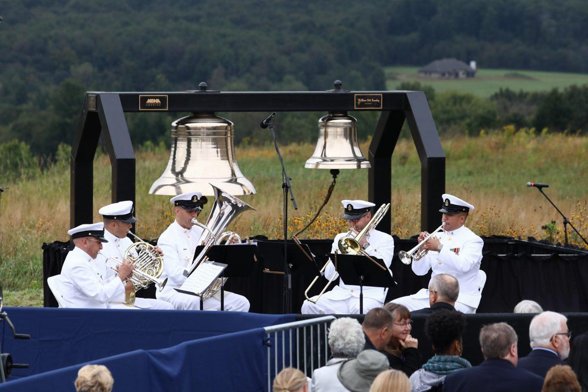 The United States Navy Brass Quintet performs at the Flight 93 September 11 Memorial Service in Shanksville, Pa., on Sept. 11, 2018. (Samira Bouaou/The Epoch Times)