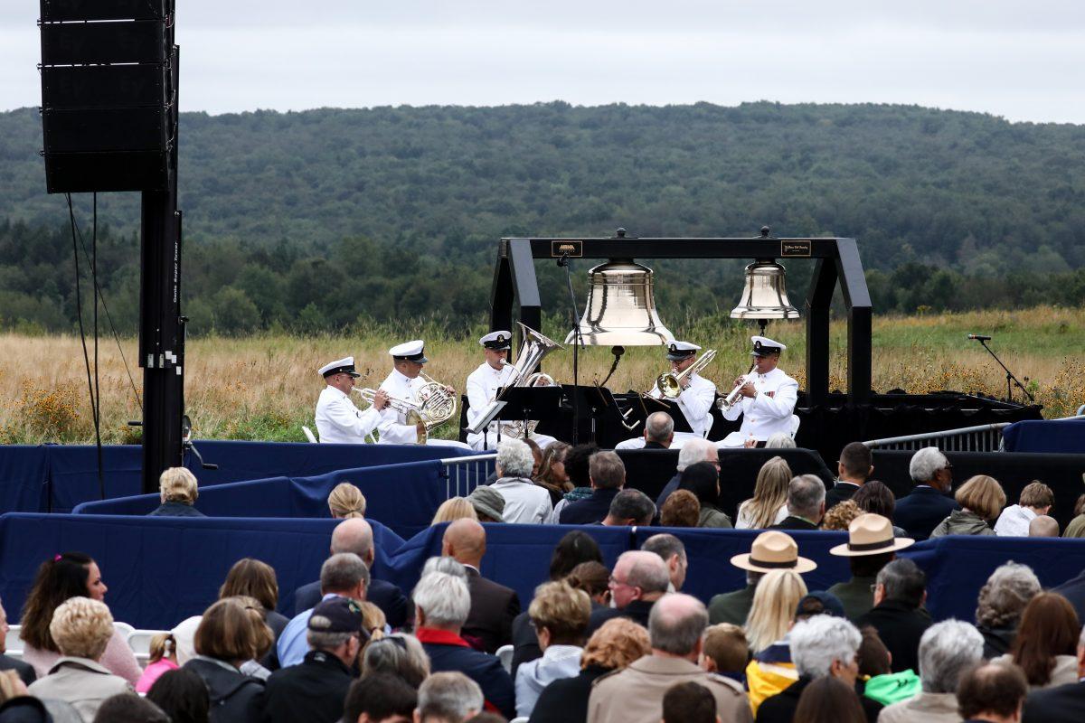 The United States Navy Brass Quintet performs at the Flight 93 September 11 Memorial Service in Shanksville, Pa., on Sept. 11, 2018. (Samira Bouaou/The Epoch Times)