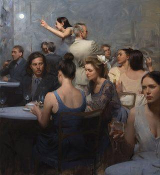 “Café Scene” by Nick Alm. Oil on canvas, 47 inches by 43 inches. (Galleri Agardh & Tornvall)