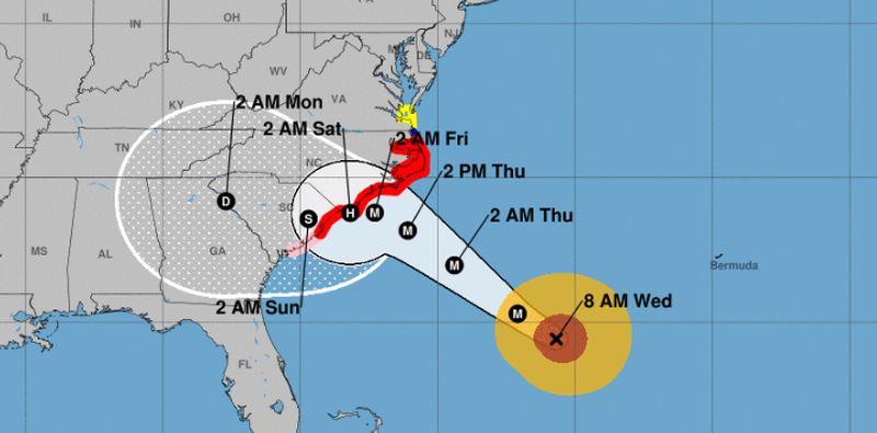 The U.S. National Hurricane Center (NHC) provided the latest update on Hurricane Florence at 8 a.m. on Sept. 12. (NHC)
