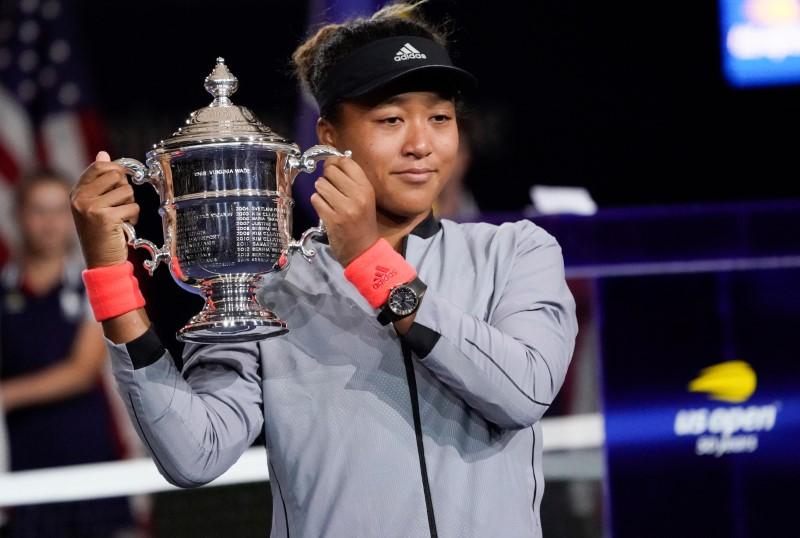 Naomi Osaka of Japan holds the U.S. Open trophy after beating Serena Williams of the USA in the women’s final on day thirteen of the 2018 U.S. Open, Sept. 8, 2018. (Robert Deutsch-USA TODAY Sports)