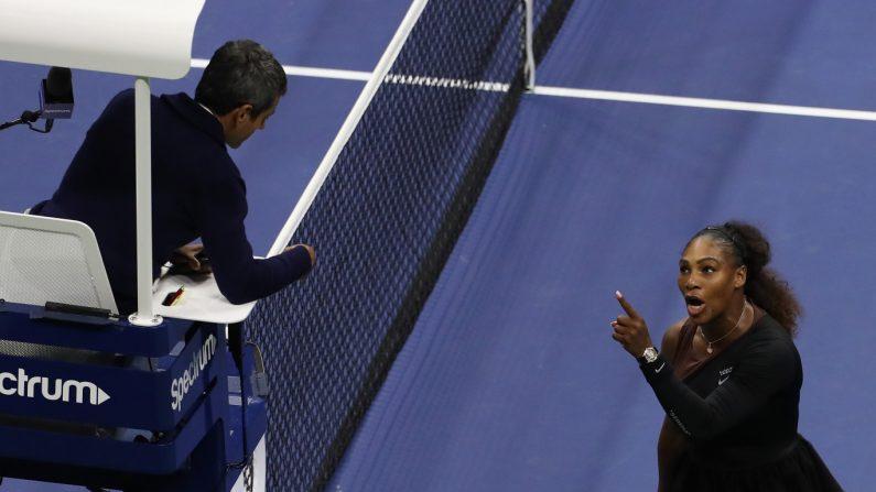 Serena Williams of the United States argues with umpire Carlos Ramos during her Women's Singles finals match against Naomi Osaka of Japan on Day Thirteen of the 2018 US Open at the USTA Billie Jean King National Tennis Center on Sept. 8, 2018. (Jaime Lawson/Getty Images for USTA)
