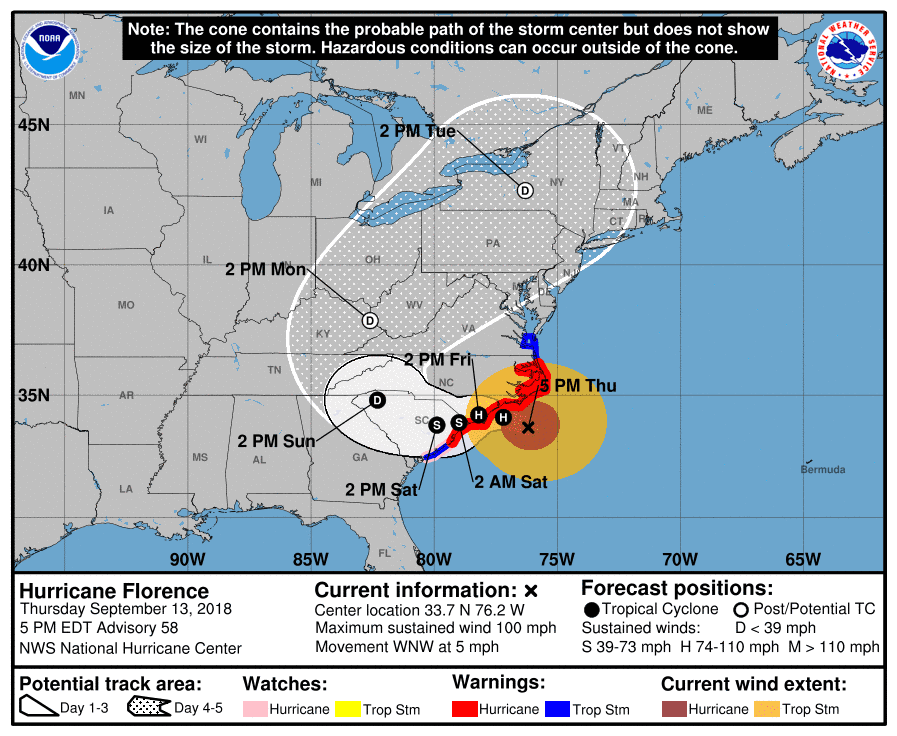 In the latest update, the NHC said that a tropical storm warning was issued from south of South Santee River to Edisto Beach, South Carolina. (NHC)