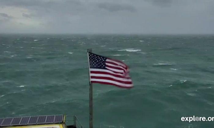 Video: Frying Pan Tower’s American Flag Fights Hurricane Florence on Livestream