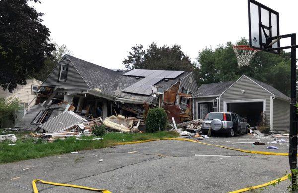 A house is destroyed in Lawrence, Mass., after a series of gas explosions in the area on Sept. 13, 2018. (Carl Russo/The Eagle-Tribune via AP)
